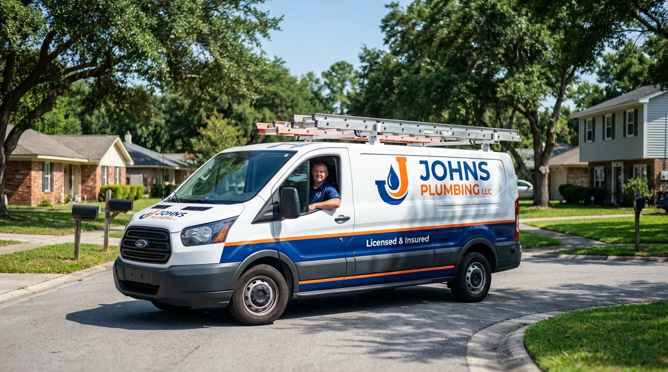 Johns Plumbing LLC service van in North English, IA