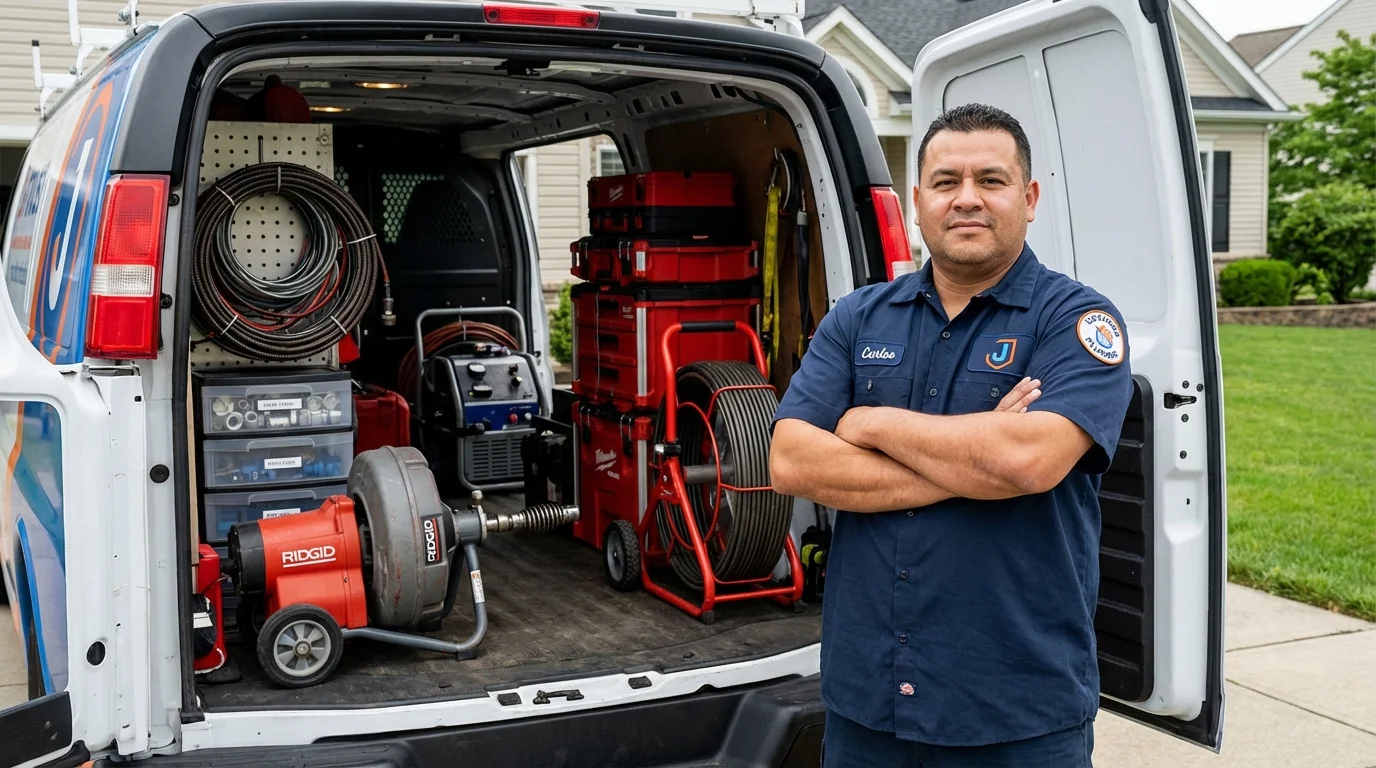Professional drain cleaning equipment and Johns Plumbing LLC plumber in North English