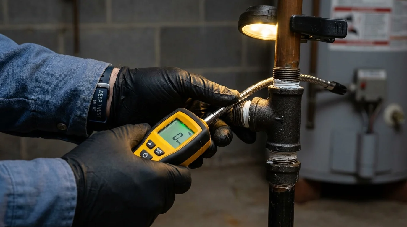 Gas leak detection with electronic sniffer by Johns Plumbing LLC in North English