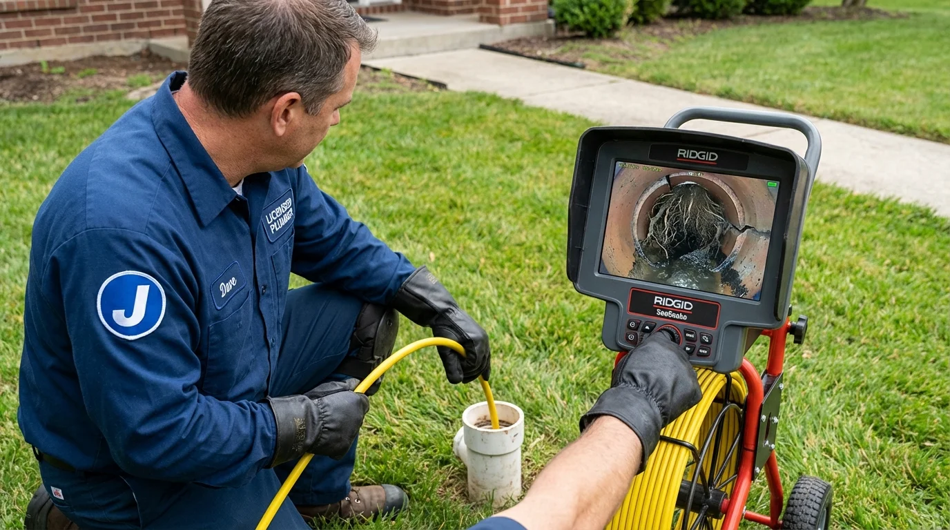 Sewer camera inspection being performed by Johns Plumbing LLC in North English